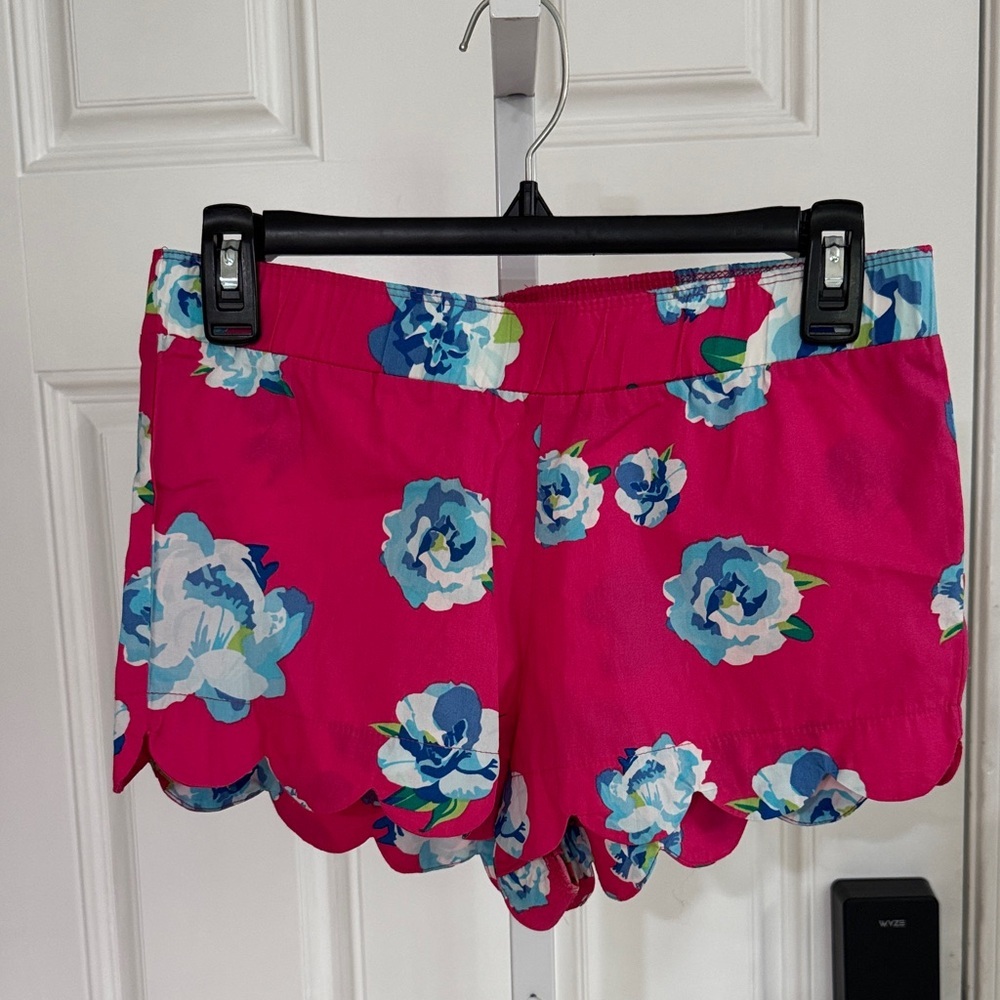 Mud Pie Hot Pink Floral Scalloped shorts with Blue Accents